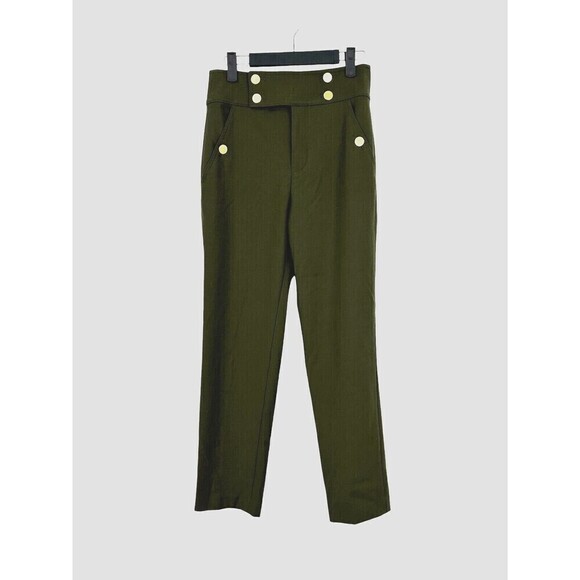 Club Monaco Womens Size 0 Army Green Pants Gold Buttons Pockets Nautical U3 - Picture 1 of 12